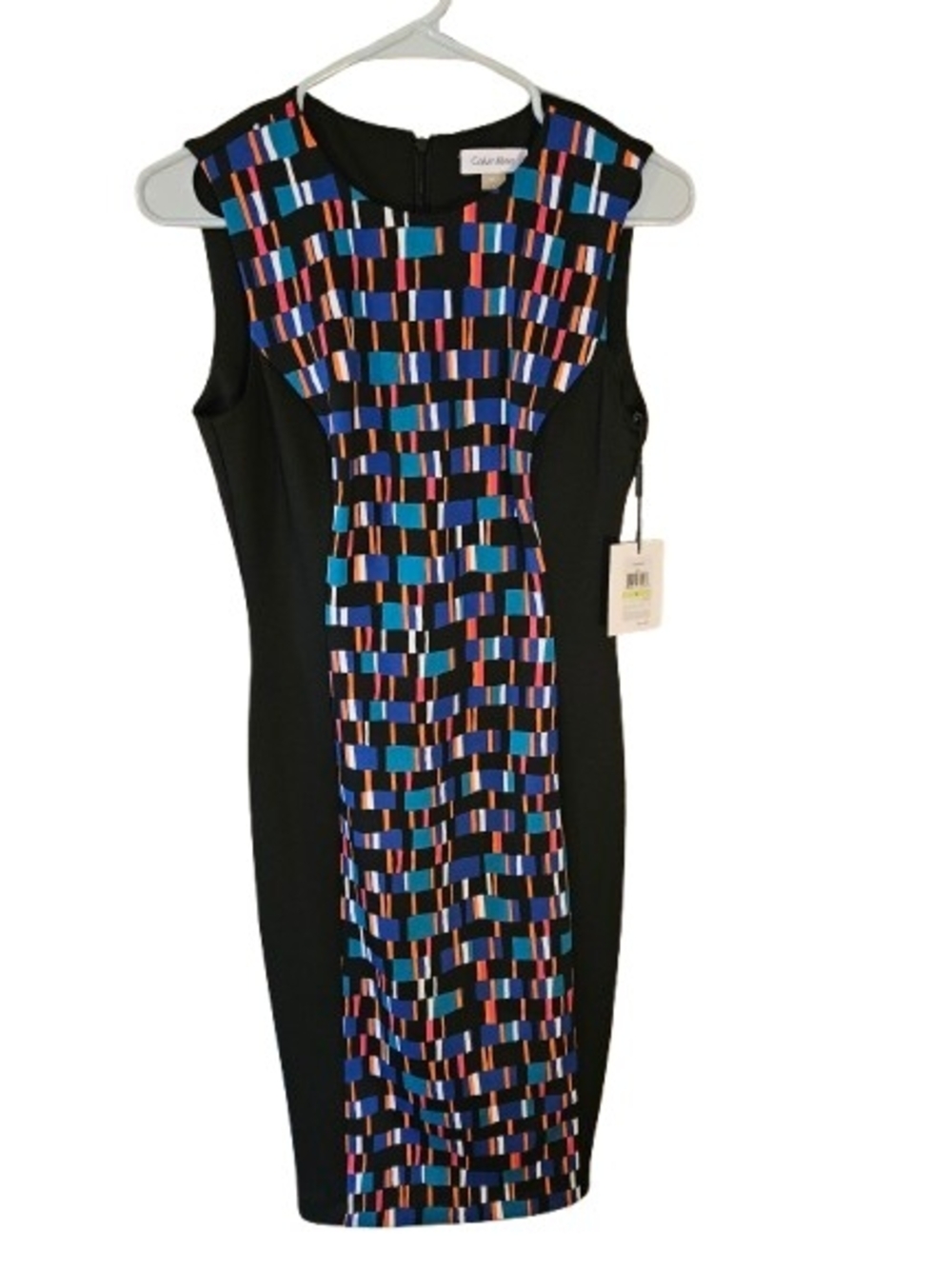 Calvin Klein Sheath Dress Size 4 Geometric Colorblock Career Midi